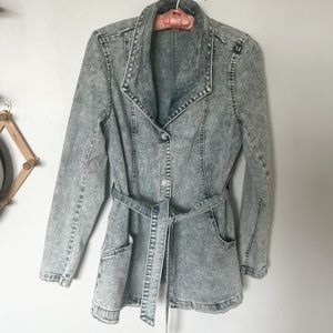 LOGO Lori Goldstein Sun Faded tie Waist Denim Jacket
